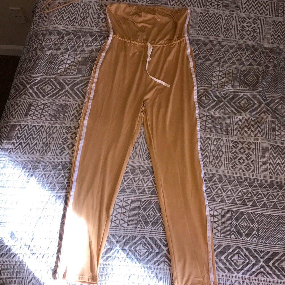 White Striped Waist Tube Top Jumpsuit